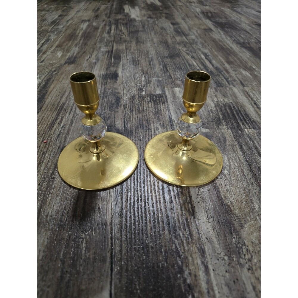 Vintage PR VALERIO ALBARELLO Candleholders Gold Plated Brass SWAROVSKI Crystal